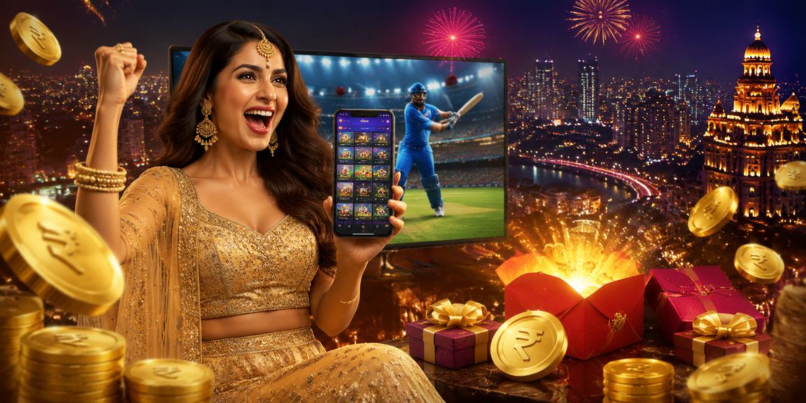 Modern Indian player enjoying online casino on mobile in traditional attire